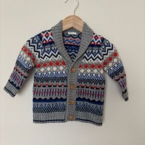 Benetton Gray Patterned Gnome Cardigan 6-9M